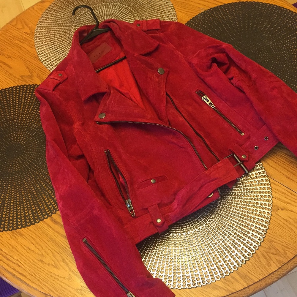 Red suede designer biker jacket